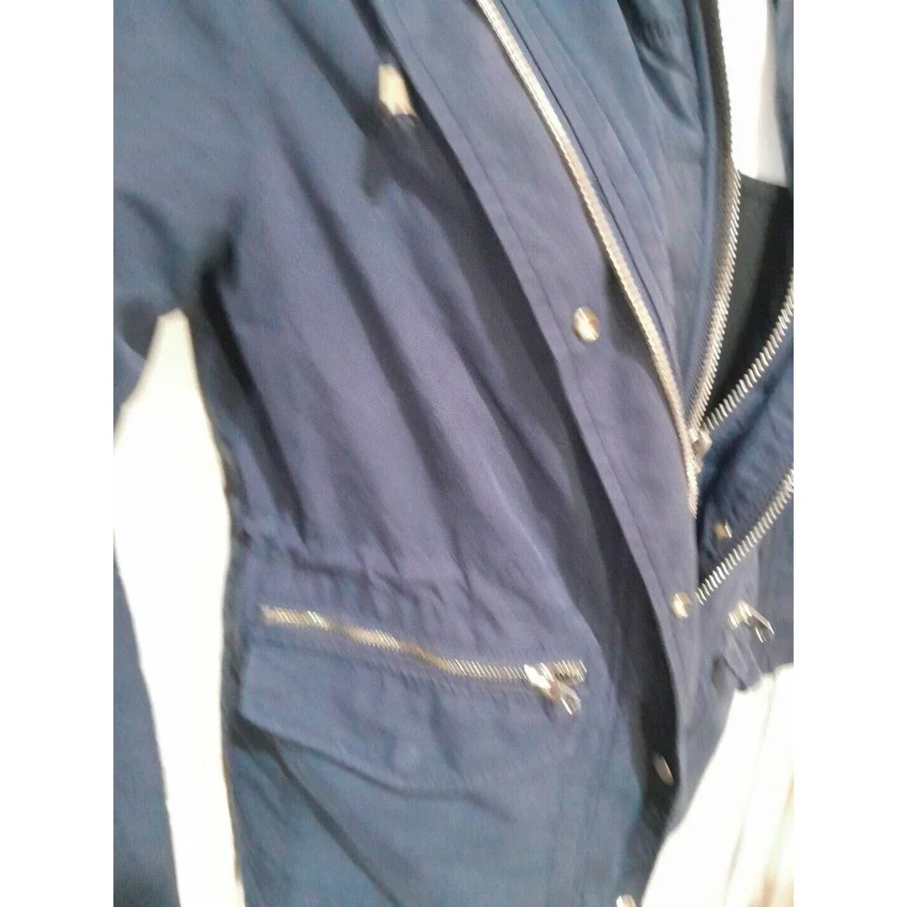 TOPSHOP Women's Navy Blue Hooded Puffer Winter Zip Up Jacket Sz 6